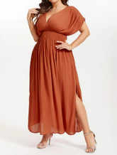 V-Neck Ruched Waist Maxi Plus Size Dress