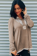 Leopard Patchwork Buttoned Long Sleeve Hoodie