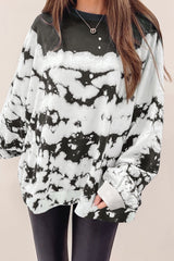White Tie-Dye Drop Shoulder Pullover Sweatshirt