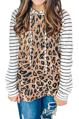 Leopard Striped Patchwork Pullover Hoodie