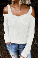 White Dew Shoulder Knitted Sweater