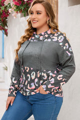 Gray Plus Size Leopard Waffle Knit Hoodie