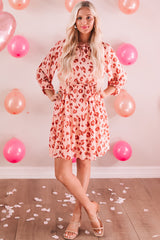Pink Leopard Long Sleeves Short Dress