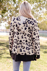 Leopard Print Hooded Open Front Cardigan