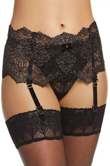 Black 2pcs Sexy Metallic Lace Garter Belt with Thong