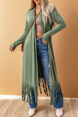 Green Fringe Knit Duster Cardigan