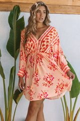 Floral Tassel Drawstring Kimono Dress