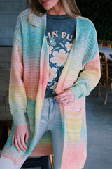 Green Gradient Knit Open Cardigan with Pockets