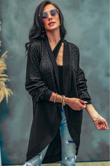 Black Leopard Parchwork Open Front Cardigan