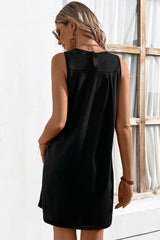 Black Patchwork Pleated Sleeveless Dress