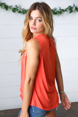 Orange-Red Embroidery Lace Edge Yoke Top