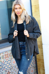 Get To It Ash Grey Corduroy Button Down Shacket