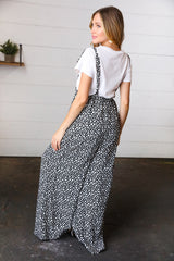 Black & White Animal Print Wide Leg Frilled Jumpsuit