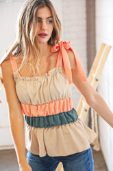 Amicg Tie Knot Shoulder Detail Color Block Top