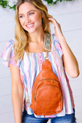 Camel Vegan Leather Designer Strap Lined Sling