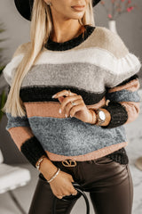 Gray Striped Color Block Casual Sweater
