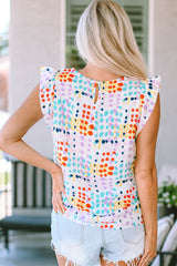 White Polka Dot Print Ruffled Sleeve Babydoll Blouse