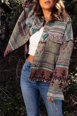 Vintage Aztec Print Lapel Pocket Button Up Jacket