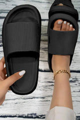 Black Hollow-out Thick Soled Slip On Slippers