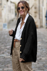 Black Vintage Cable Knit Button Front Cardigan