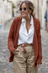 Red Sandalwood Vintage Cable Knit Button Front Cardigan