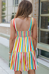 Multicolor Rainbow Stripe Print Tiered Sundress