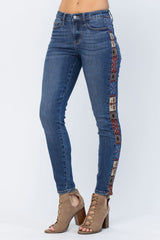 Judy Blue Mid-Rise Rad Embellishment Western Print Relaxed Fit Jeans