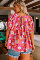 Rose Plus Size Floral Print Tie Back Blouse