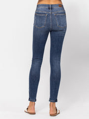 Judy Blue Dark Blue Mid-Rise Handsand Classic Skinny Jeans