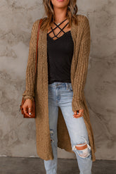 Brown Open Front Drop Shoulder Knitted Cardigan