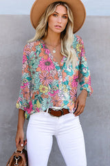 Multicolor Striped V Neck Pocket Long Sleeve Top