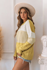 Khaki Color Block Patchwork Knit Sweater