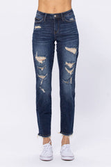 Judy Blue Mid-Rise Distressed Boyfriend Jeans