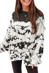 White Tie-Dye Drop Shoulder Pullover Sweatshirt