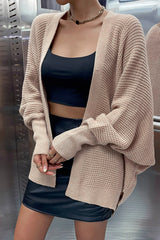 Khaki Knitted Dolman Sleeve Open Front Cardigan