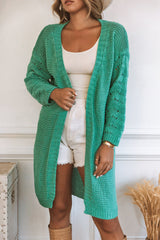 Green Solid Color Knitted Open Front Cardigan