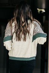 Leopard Colorblock Patchwork Dolman Sleeve Plus Size Top