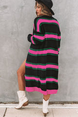 Black Drop Shoulder Color Block Knitted Duster Cardigan