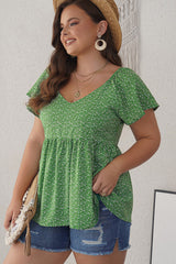 Green Plus Size Floral Peplum Top
