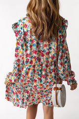 Green Ruffled Lace V Neck Floral Dress