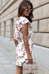 White Ruffled One Shoulder Tie High Waist Floral Dress