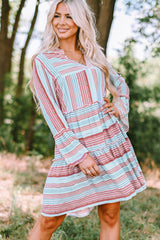 Boho Printed Tiered Bell Sleeve Babydoll Dress