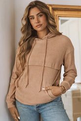 Waffle Knit Kangaroo Pocket Hooded Sweatshirt