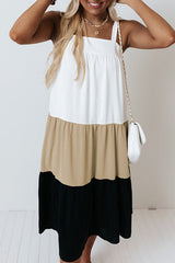 Brown Square Neck Colourblock Dress