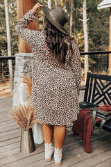 Leopard Plus Size Leopard Long Sleeve Midi Dress