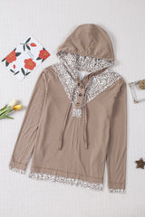 Leopard Patchwork Buttoned Long Sleeve Hoodie