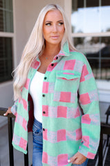 Pink Plaid Pattern Oversized Shacket