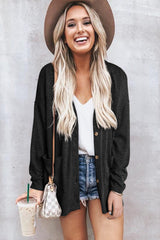 Black Heather Knit Pocketed Button Front Cardigan