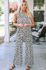 Leopard Print Slant One Shoulder Loose Jumpsuit