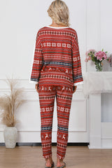Red Reindeer Geometric Print Top and Skinny Pants Lounge Set